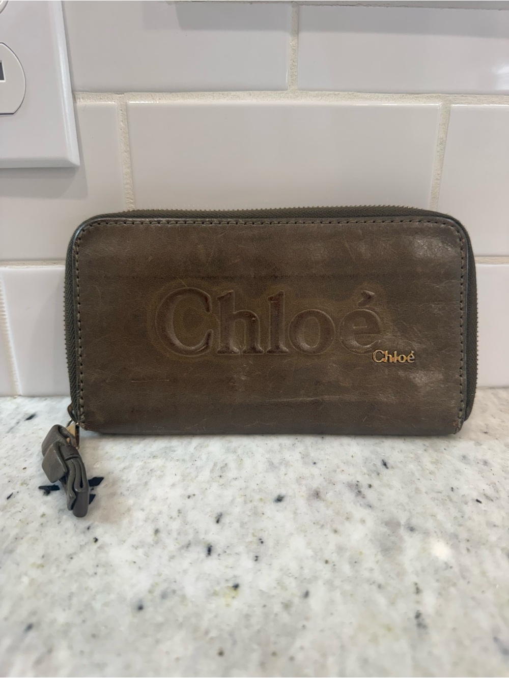Chloé Taupe Brown Zip-Around Leather Wallet